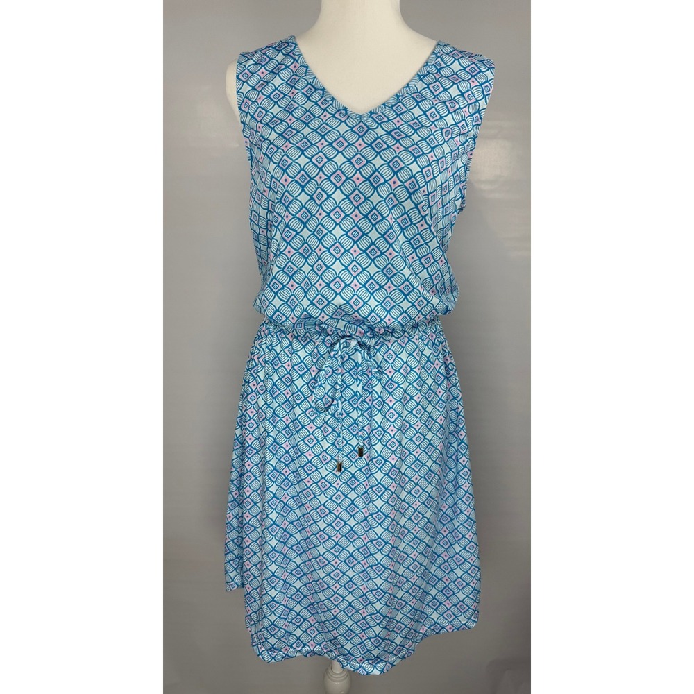 Cabana Life Sleeveless UPF V-Neck Cover Up Dress Women M Blue Resortwear Beach